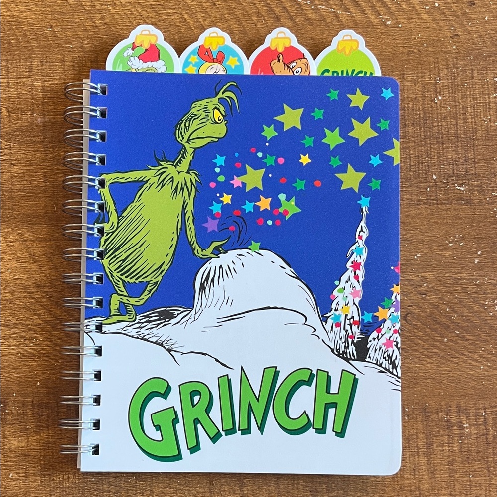 Grinch Spiral Notebook Journal with 4 Sections NWT 96 pages